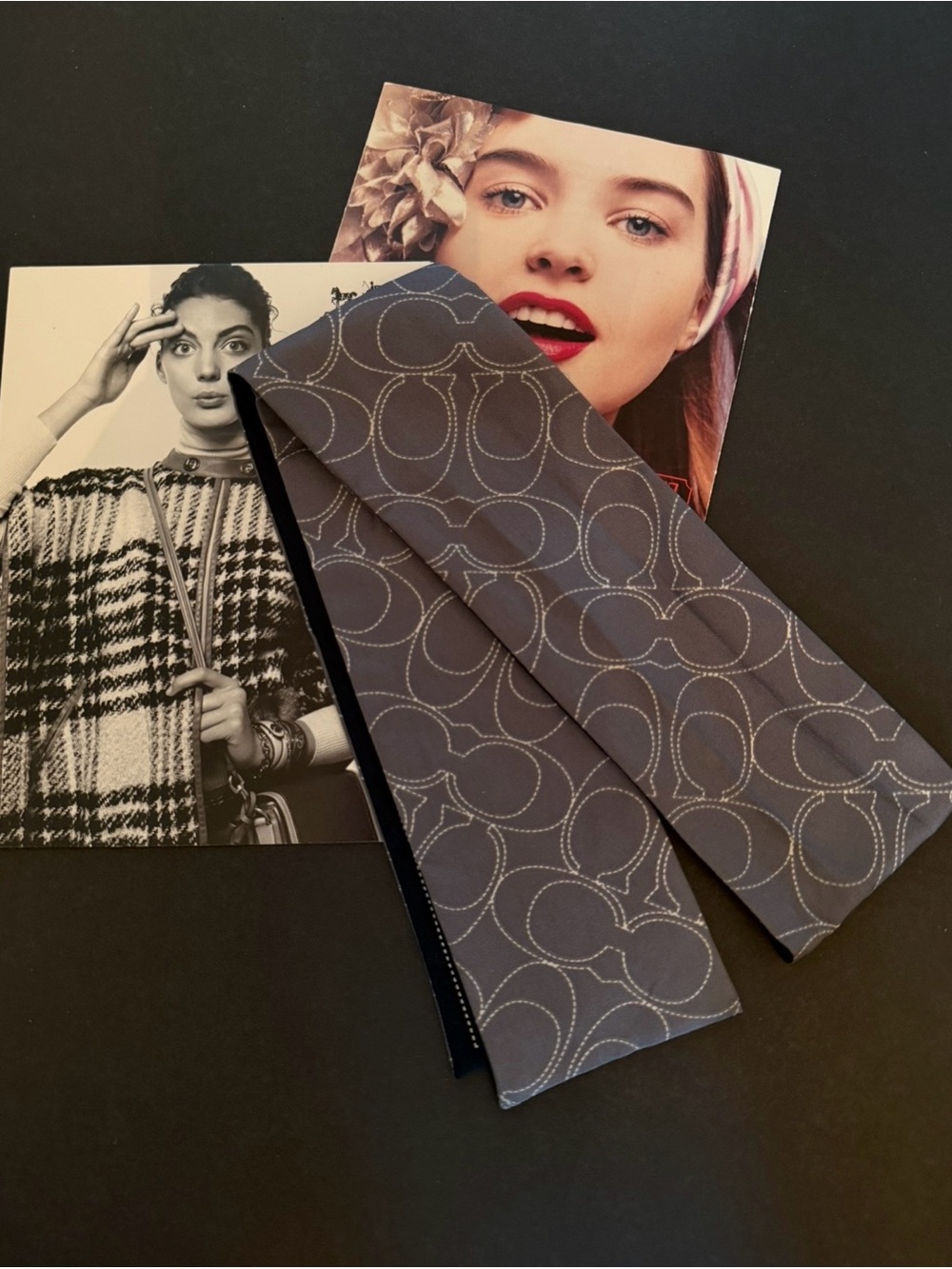 Coach Gray & Black Signature Skinny Scarf